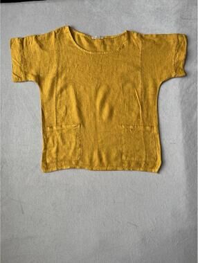 Francesca Bettini Top Women’s Large Linen Mustard Boxy Pockets Italy Lagenlook